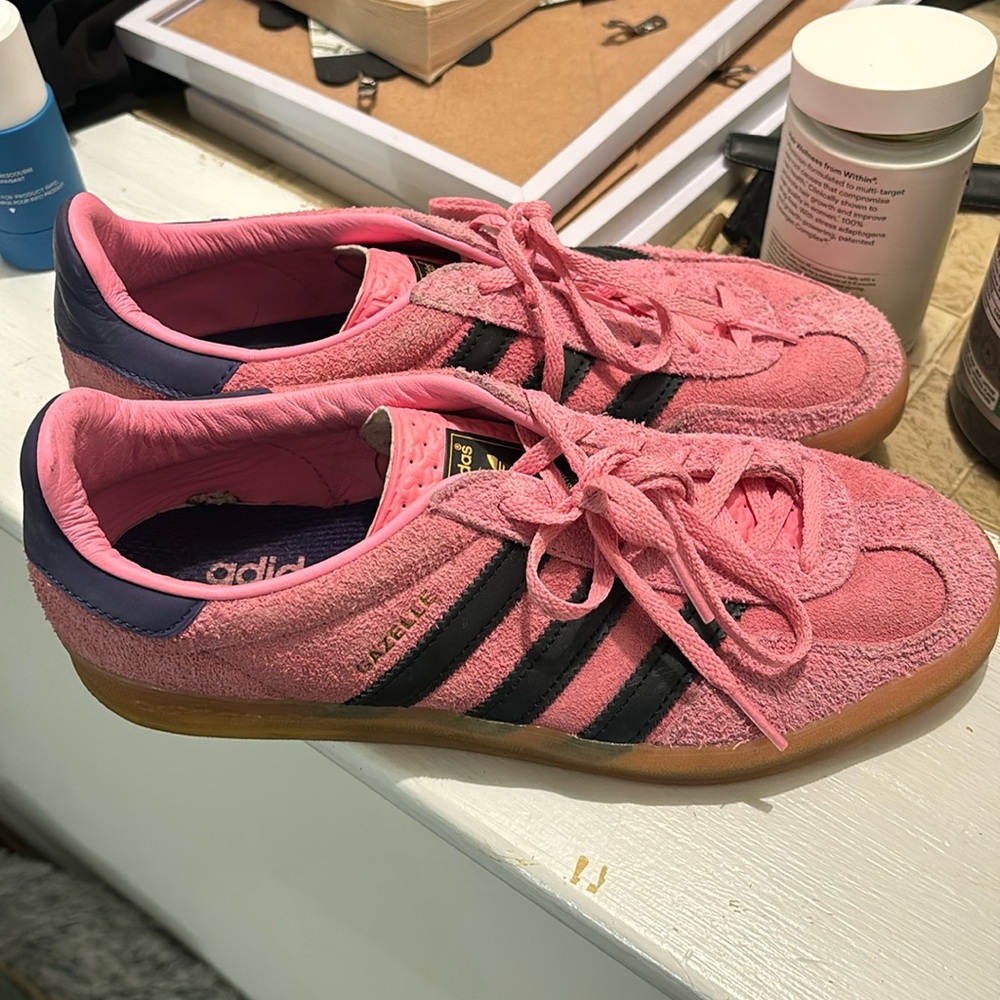 Adidas pink velvet sambas